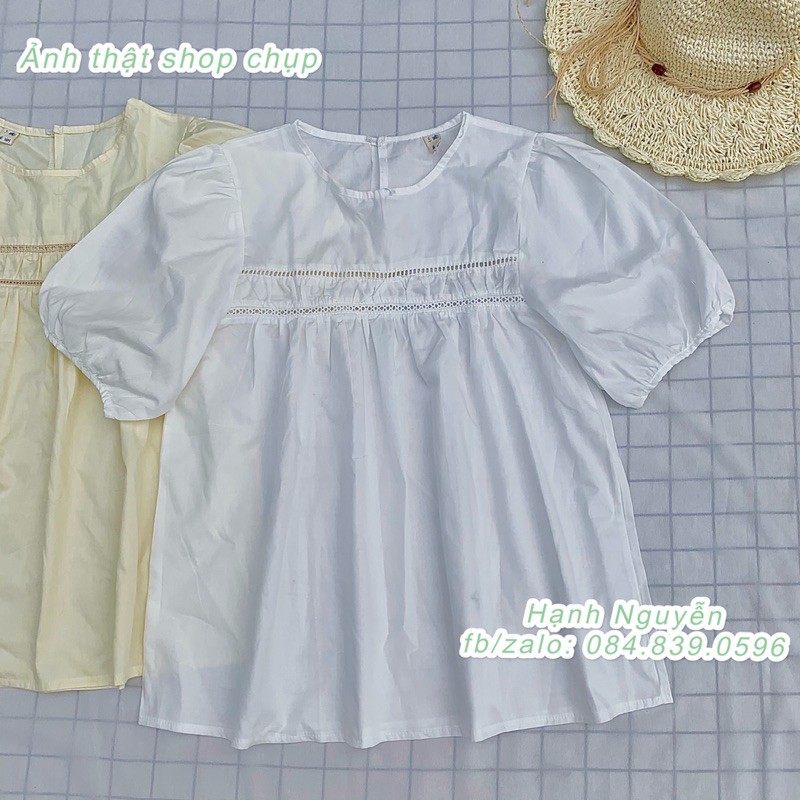 Áo babydoll trắng, áo sơ mi nữ trắng tay lỡ - Xưởng May Hạnh Hồng