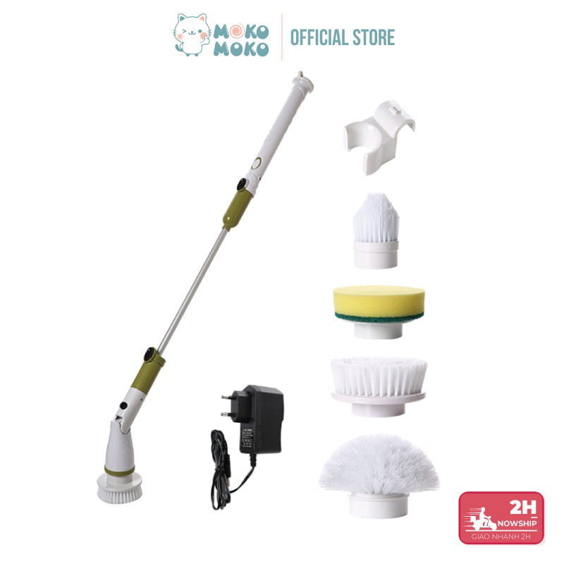 Chổi Điện Không Dây Đa Năng, Dùng Vệ Sinh Nhà Bếp, Nhà Tắm - Tặng Kèm 4 Đầu Thay Thế