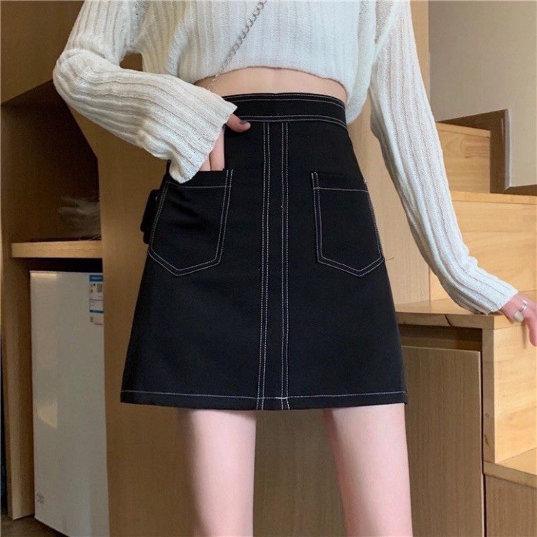 Chân váy chữ A trần chỉ chân váy ngắn nữ phối túi hộp chất tuyết mưa dày dặn dễ mặc PANOSI - CV451