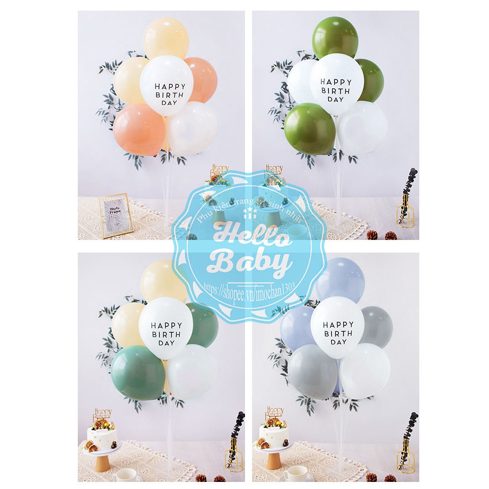 Set 10 bóng cao su in chữ Happy Birthday (Trắng + Nhiều Màu)