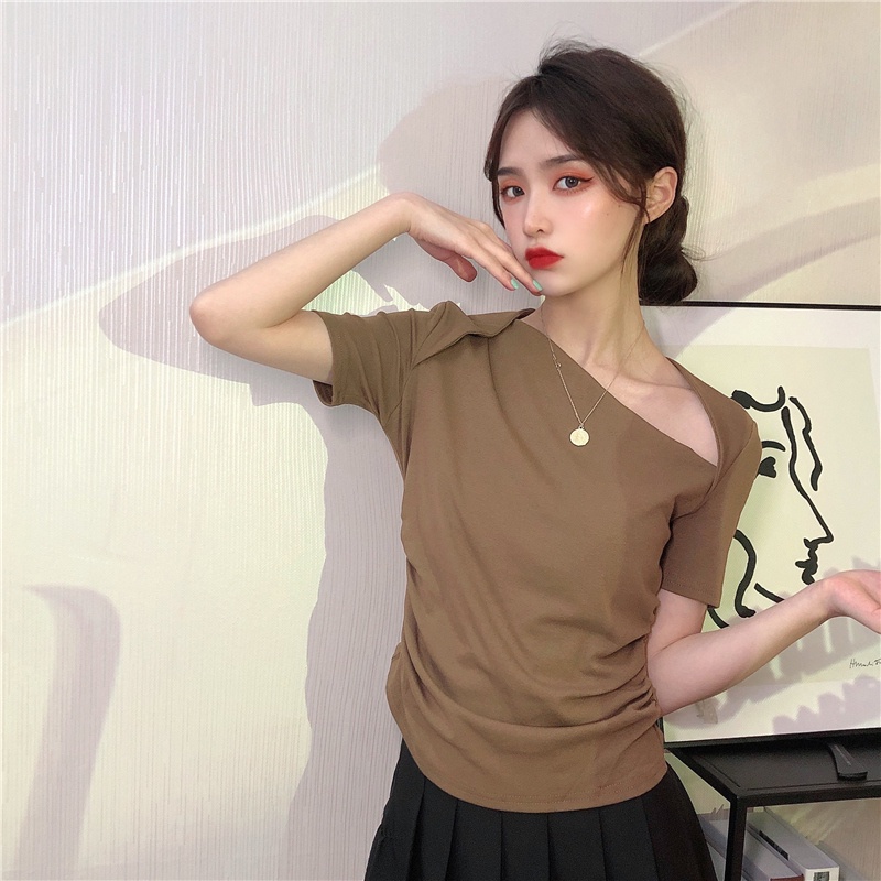Áo thun nữ ngắn tay trơn màu hàn quốc