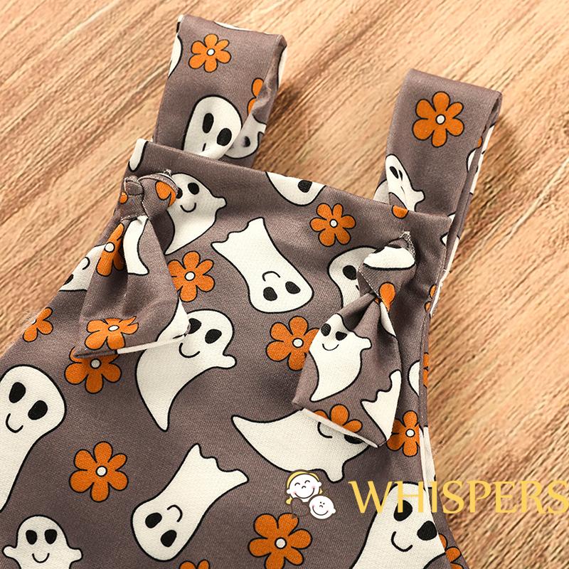Bộ Áo Liền Quần Cổ Vuông Không Tay In Hoạt Hình Phong Cách Halloween Dành Cho Bé Trai Gái