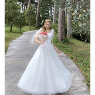 [Ảnh thật ❤] Đầm dạ hội trắng tay phồng kết nơ siêu đẹp