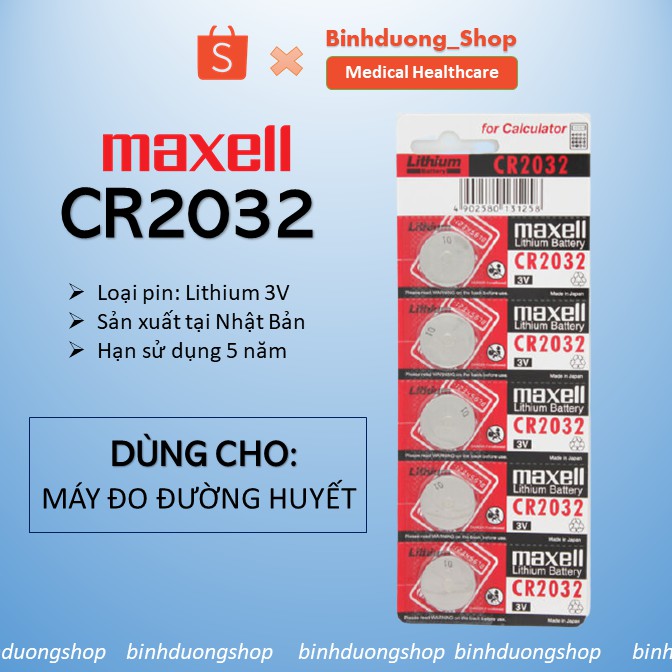 Pin máy đo đường huyết Maxell CR2032 (1 viên)