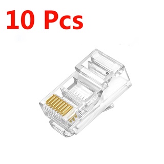 Set 10 Đầu Cắm Mạng 8 Lõi RJ45 Bằng Đồng Mạ Đồng Cho Cáp Mạng CAT 5E