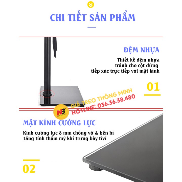 Chân Tivi Để Bàn Đa Năng 32 - 40 - 43 - 49 - 50 - 55 Inch - Chân Đế Tivi Đặt Bàn Mặt Kính Cường Lực - Model: DZ55