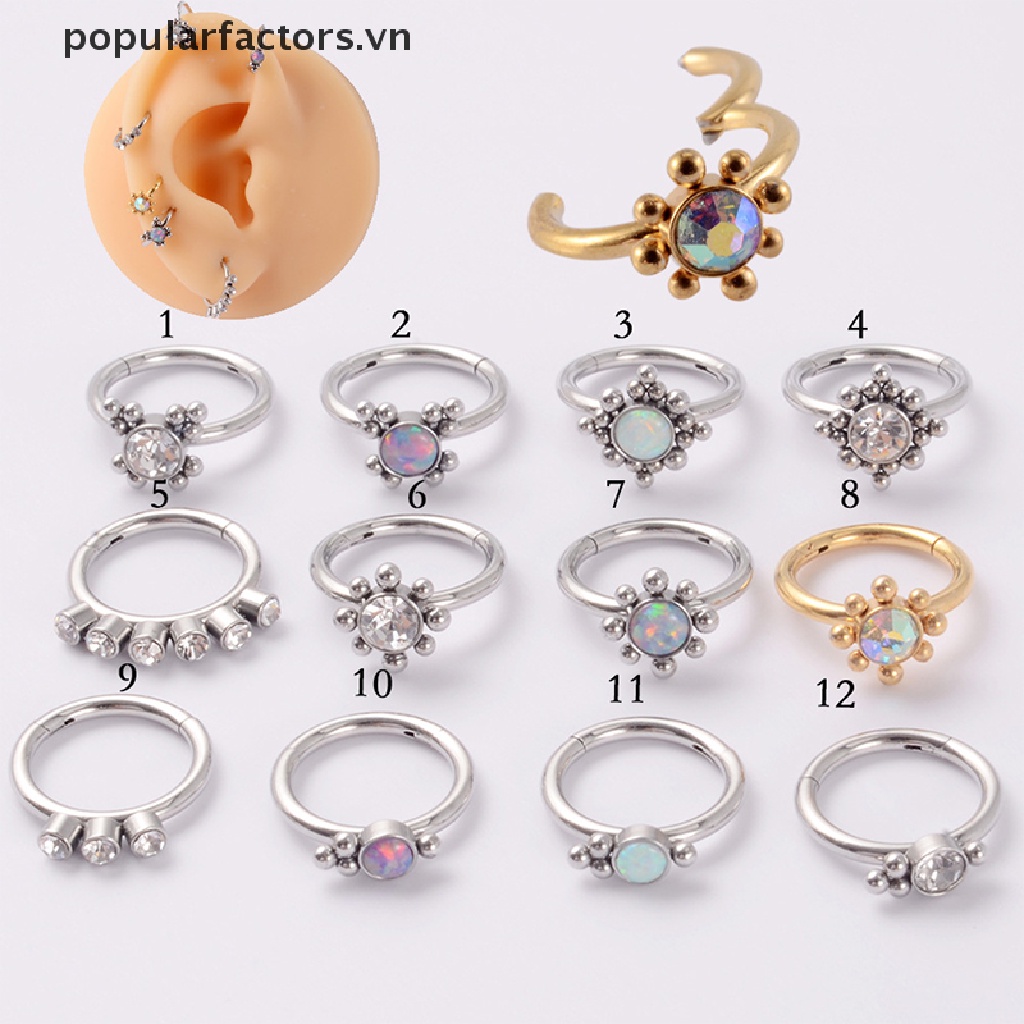 Khuyên tai dạng nhẫn bằng thép không gỉ đính đá opal thời trang