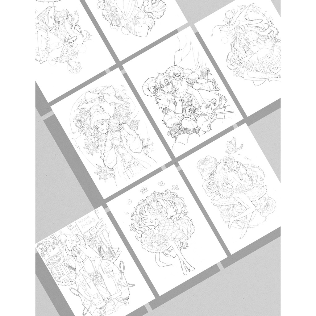 [MnM] Line art tokko đố khẩu tranh tô màu nước (300gsm)