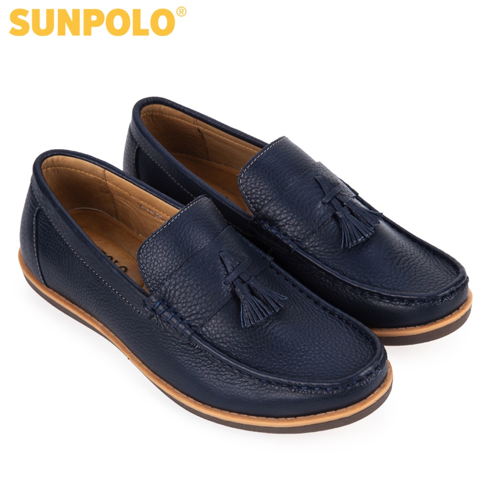 Giày lười nam Da bò cao cấp SUNPOLO đi làm công sở, đi chơi Màu Xanh Navy - MU2581
