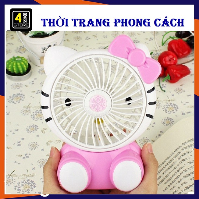 Quạt Sạc Tích Điện USB Hình Mèo Kitty Siêu Dễ Thương - Quạt Sạc Để Bàn Hình Hello Kitty