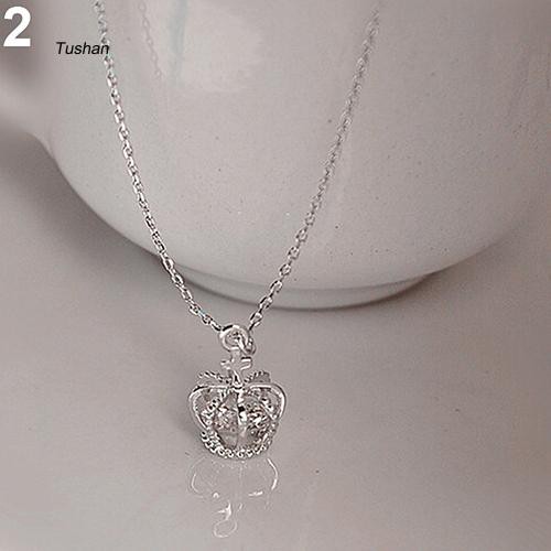 TUSH_Elegant Women Crown Shiny CZ Cubic Zirconia Charm Pendant Clavicle Necklace