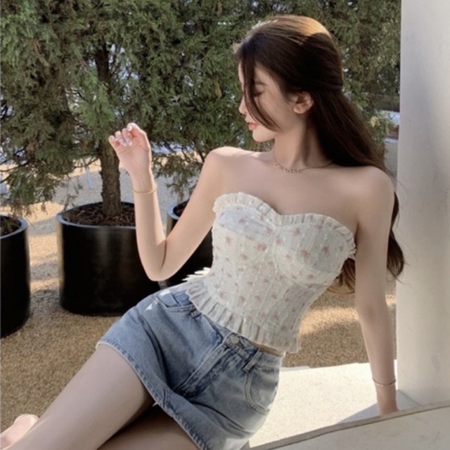 Áo Form Corset Croptop Cúp Ngực Hoa Văn Nhí Xinh Xắn | BigBuy360 - bigbuy360.vn