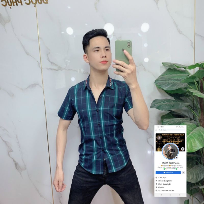 Áo sơ mi nam kẻ sọc caro thêu họa tiết rắn Gucci ,chất liệu cotton thoáng mát, không nhăn, không bai xù