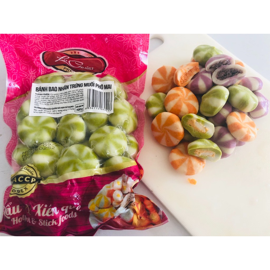 500g viên thả lẩu bánh bao nhân trứng muôi phô mai Lacusina