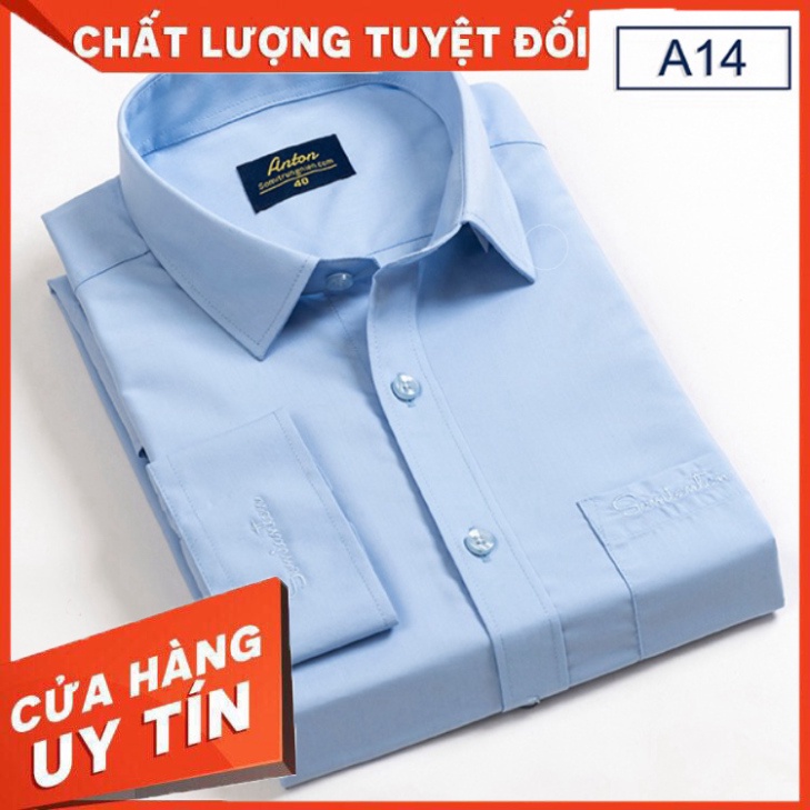 Áo Sơ Mi Nam Công Sở Trung Niên Thương Hiệu Anton Dài Tay Công Sở Vải Cotton Xanh Dương - A14 - Hàng nhập khẩu