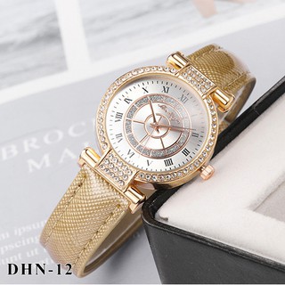 Đồng Hồ Nữ Mặt Tròn Đính Đá - MDN - Dây Da 5 Màu Sang Trọng - DHN12