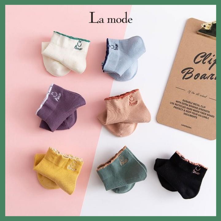 Tất Vớ Cổ Cao, Cổ Ngắn Họa Tiết Chữ Màu Pastel Dễ Thương - La mode