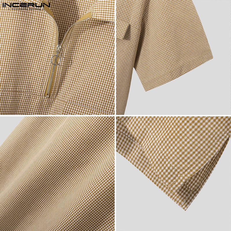 Áo thun polo Incerun tay ngắn có khóa kéo thời trang dành cho nam