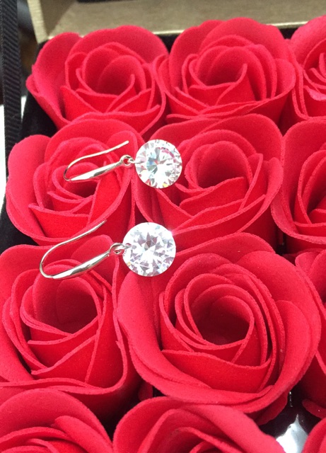 Khuyên tai treo đá nhân tạo cao cấp 10ly- 12ly sáng bạc ta móc