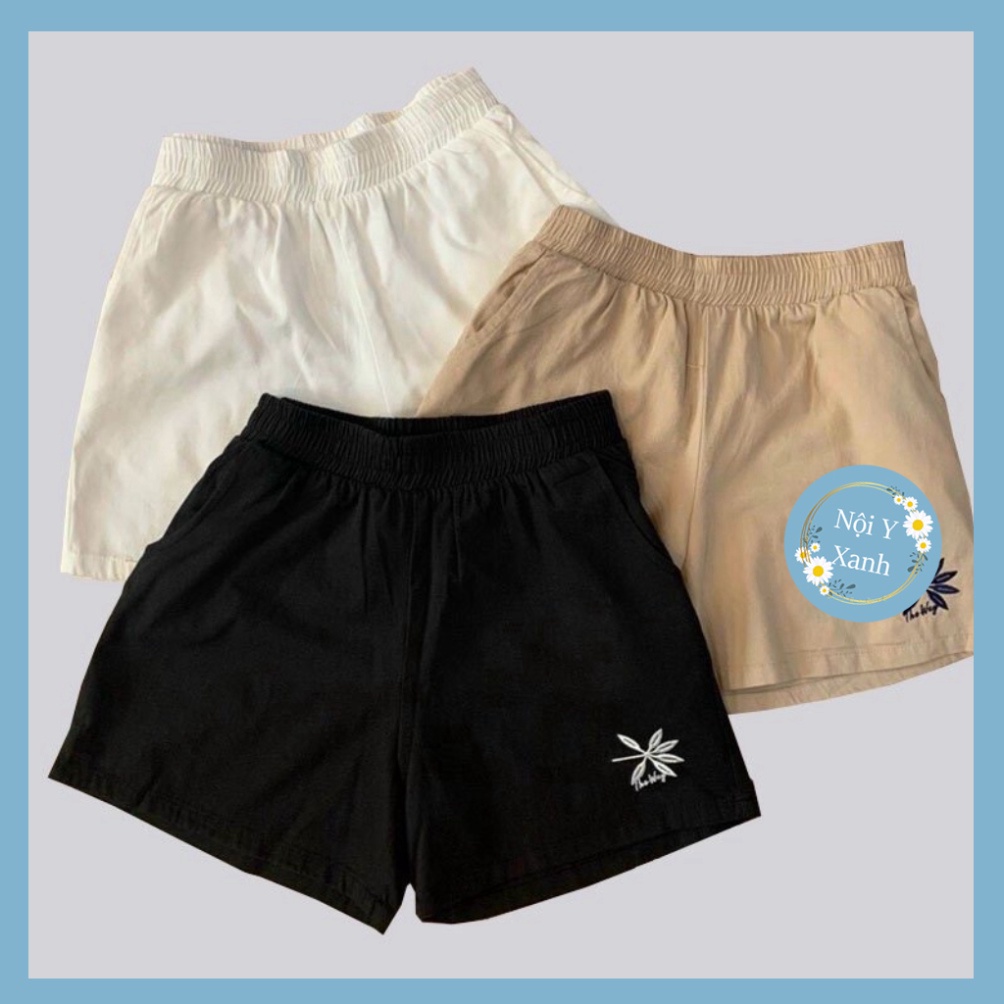 Quần short đũi_quần sooc đùi đũi thêu hoa cạp chun siêu Hot_556 mầu trắng, babydoll ulzzang mềm nội y xanh