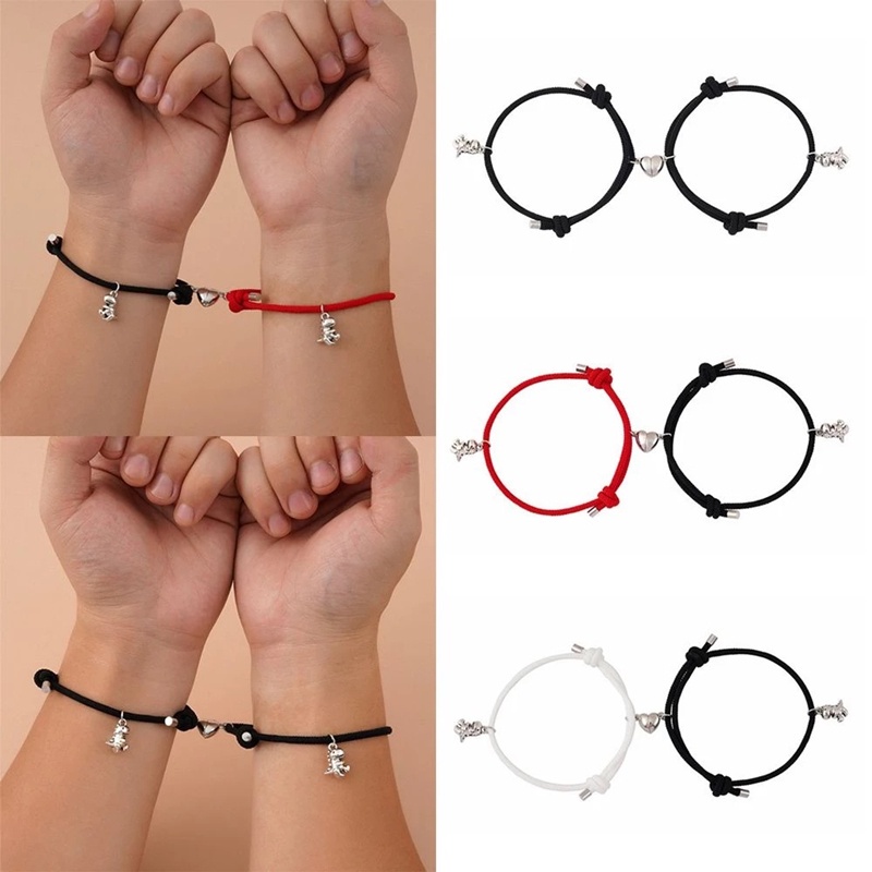 Set 2 Vòng Tay Dây Bện Phối Mặt Hình Khủng Long 3D Hít Nam Châm Dễ Thương Thời Trang Làm Quà Tặng Cho Cặp Đôi