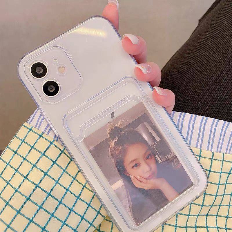 Ốp Điện Thoại Trong Suốt Siêu Nhẹ Chống Sốc Có Ngăn Đựng Thẻ Cho iPhone 14 / 13 / 12 / 11 / X / 8 / 7P