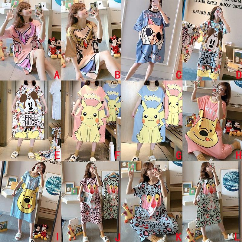 Đầm Ngủ Tay Ngắn In Họa Tiết Hoạt Hình Xinh Xắn Dành Cho Nữ | BigBuy360 - bigbuy360.vn