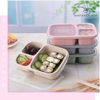 Hộp đựng cơm bento 3 ngăn cho văn phòng học sinh cắm trại picnic du lịch tiện lợi