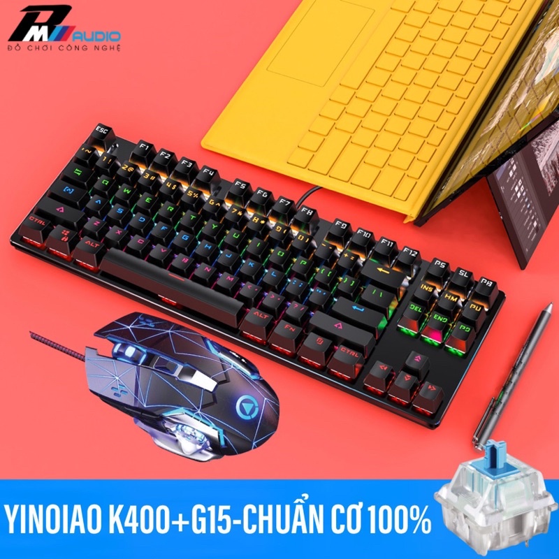 COMBO Bàn Phím Cơ K400-PRO 87 Nút Kèm Chuột G15 YINOIAO Dùng Cho Máy Tính Laptop LED RGB Tự Đổi Màu Nhiều Chế Độ