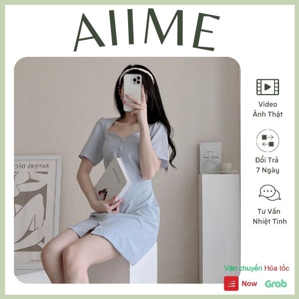 Váy khuy cúc bọc chữ A, váy ôm eo tôn dáng, hở lưng tone màu dịu nhẹ