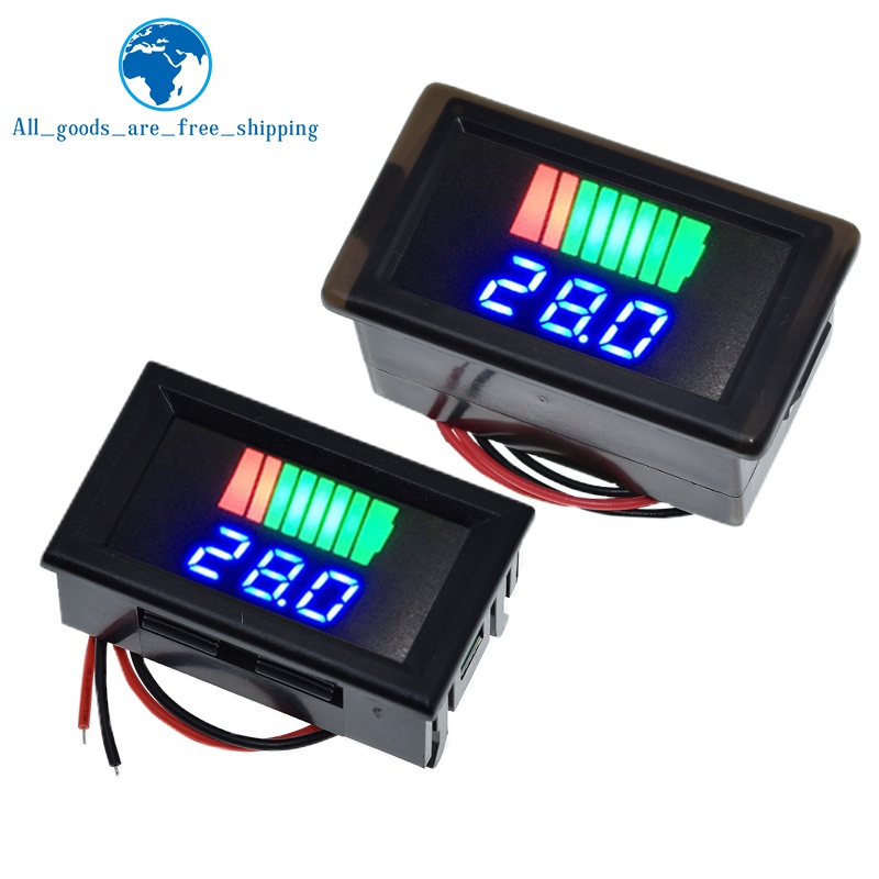Chỉ báo mức sạc pin ô tô 12v-60v lithium dung lượng pin đồng hồ đo màn hình màu xanh lam led tester vôn kế không thấm nước