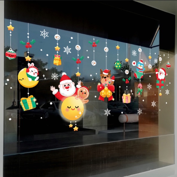 Decal dán tường Noel Hít Tĩnh Điện không Dơ Kính - Đêm giáng sinh cùng trăng sao vui nhộn