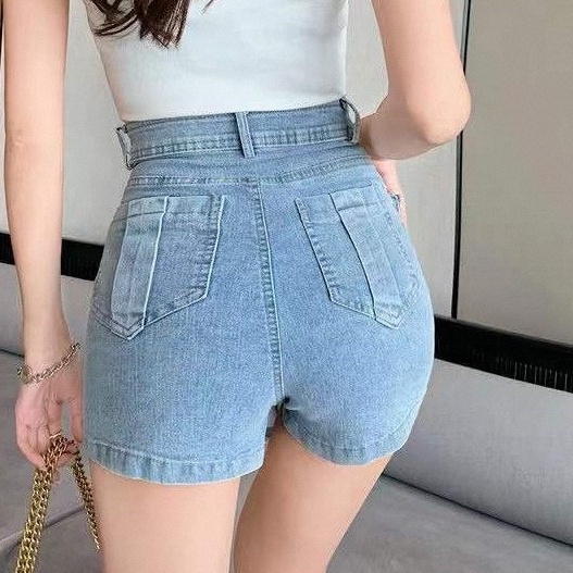 Quần Short Denim Lưng Cao Dáng Ôm Phong Cách Mới Mùa Hè Dễ Phối Đồ Cho Nữ