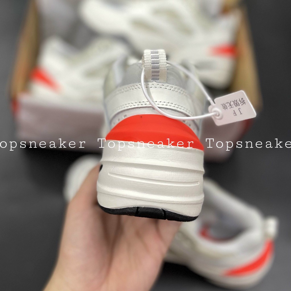 Giày Sneaker M2K Trắng Gót Đỏ Giày Thể Thao Nam Nữ Tăng Chiều Cao Full Phụ Kiện