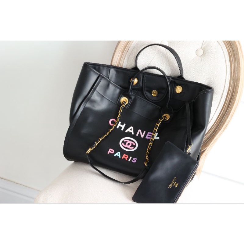 Túi xách nữ đeo chéo big size to shopping chữ logo pha màu đen kèm ví nhỏ như hình