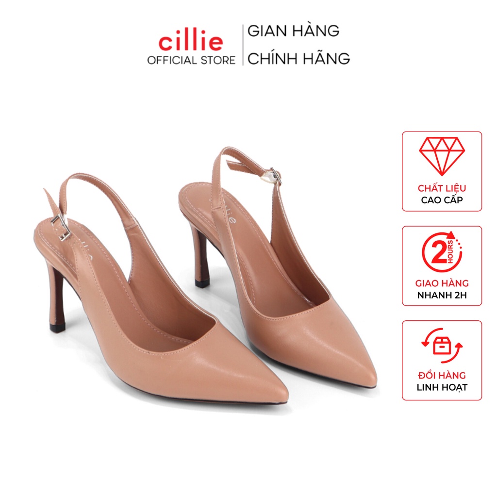 Giày cao gót nữ kiểu dáng slingback thanh lịch mũi nhọn gót thanh cao 9cm đi làm dạo phố Cillie 1234