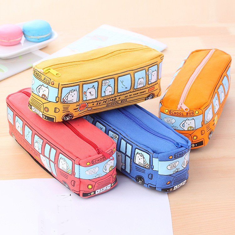 Hộp bút vải canvas hình xe bus cute nhiều màu sắc xinh xắn dễ thương