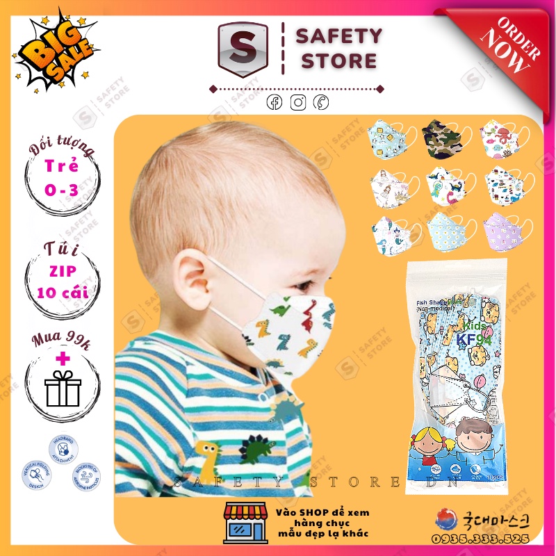 Khẩu trang cho bé sơ sinh KF94 trẻ em nhập khẩu 4D họa tiết dễ thương in hình kháng khuẩn SAFETY STORE DN