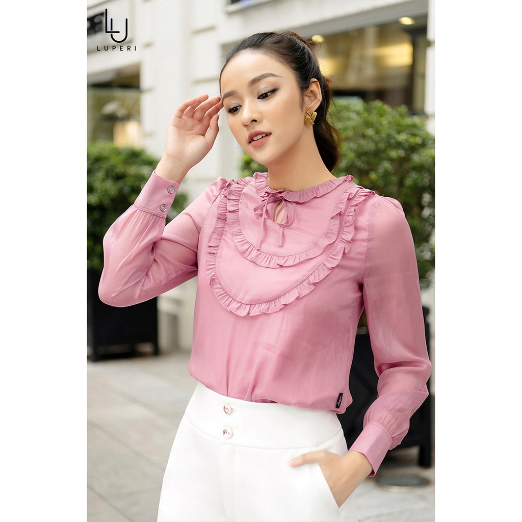 Áo Sơ Mi Kiểu Nữ LUPERI Thiết Kế Dài Tay Dáng Suông, Chất Liệu Lụa Lạnh Mềm Mại Không Co Nhăn Màu Sắc Trang Nhã LFSM1196