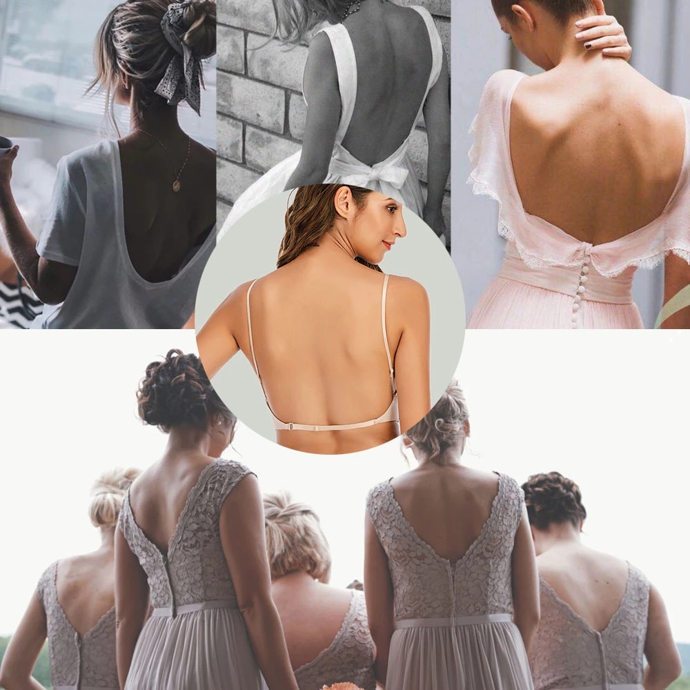 Áo Lót Lụa Mềm Mại Không Gọng Cổ Chữ U Khoét Sâu Lưng Thấp Thoáng Khí Thoải Mái Gợi Cảm Cho Nữ