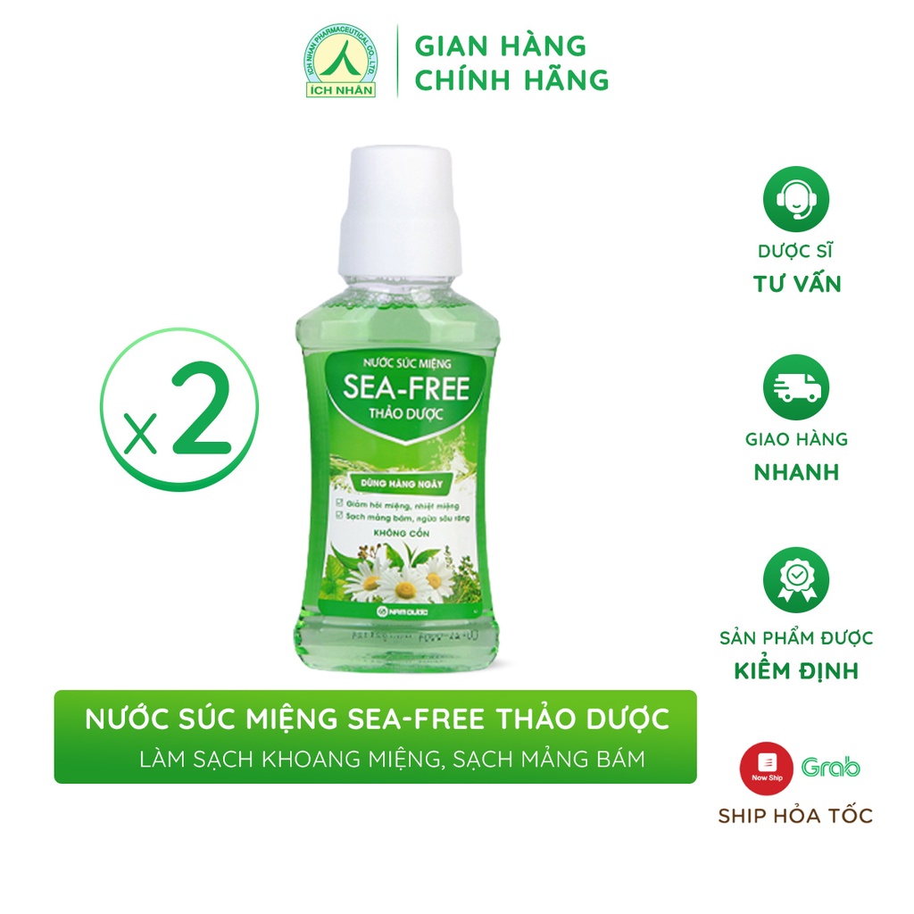 Combo 2 chai nước súc miệng diệt khuẩn Sea-free thảo dược làm sạch mảng bám hạn chế sâu răng, giúp thơm miệng 250ml/chai