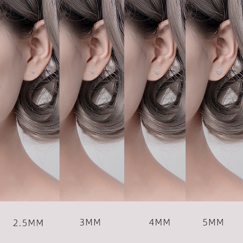 Khuyên tai bạc nụ đá nhiều màu Bông tai bạc nam nữ CHILLEE