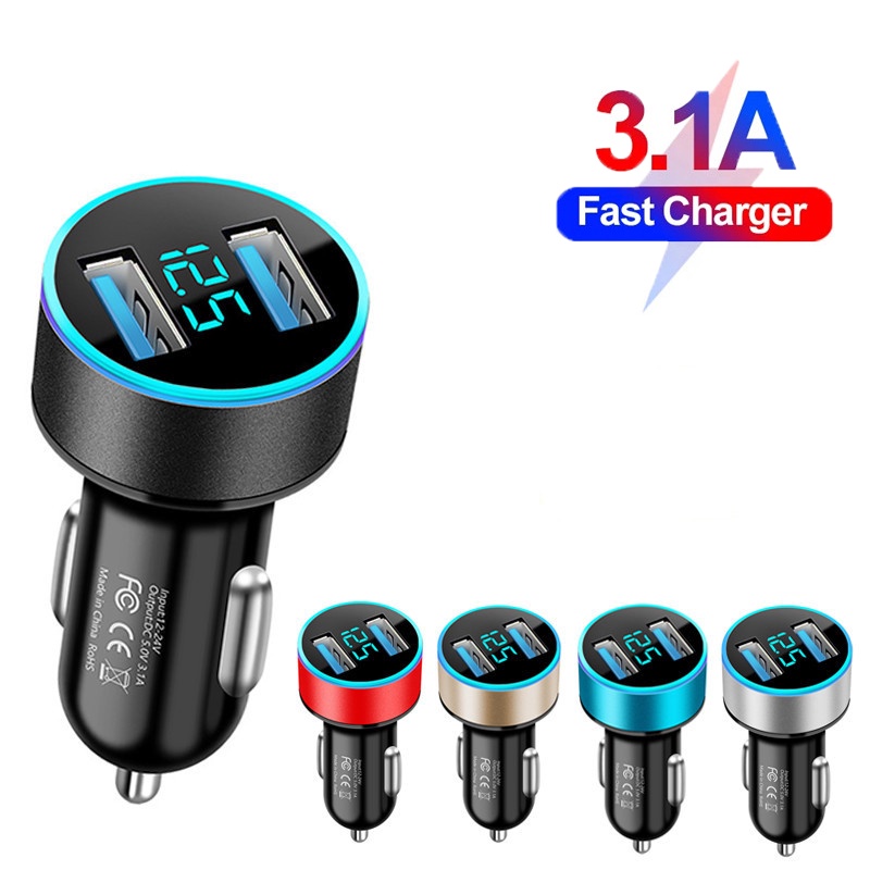 Tẩu Sạc Nhanh 3.1A USB Kép Cho iPhone 13 12 Xiaomi Samsung Huawei Trong Xe Hơi