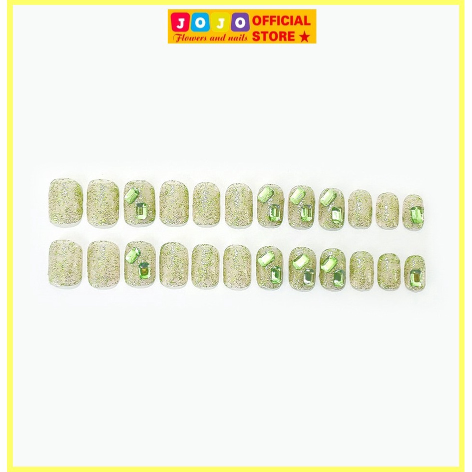 Móng tay giả, set 24 móng nhũ vuông đính đá Y51 móng up kèm keo