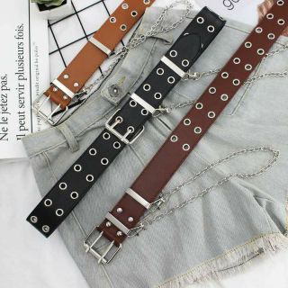 Thắt lưng da 1 hàng khoen / 2 hàng khoen kèm xích phong cách ulzzang