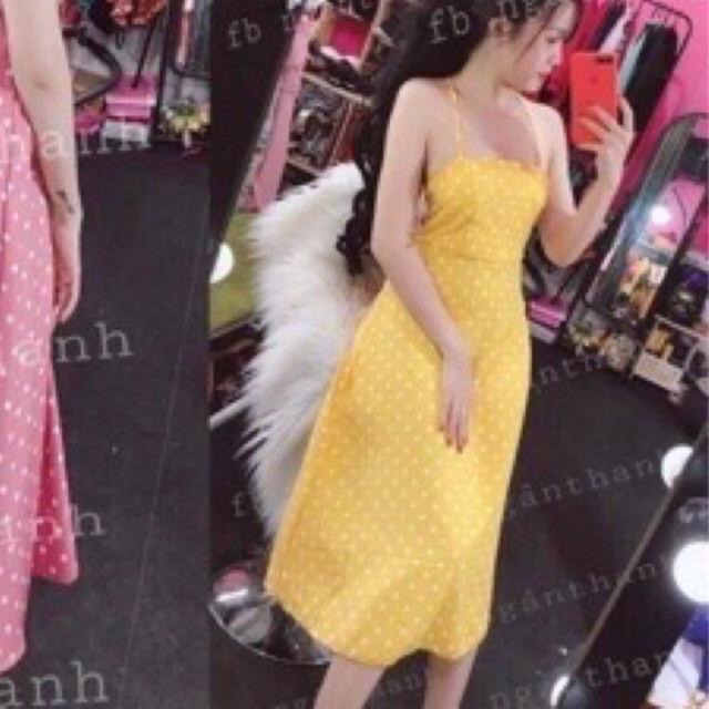 Đầm chấm bi hở lưng đan dây [Ảnh thật | BigBuy360 - bigbuy360.vn