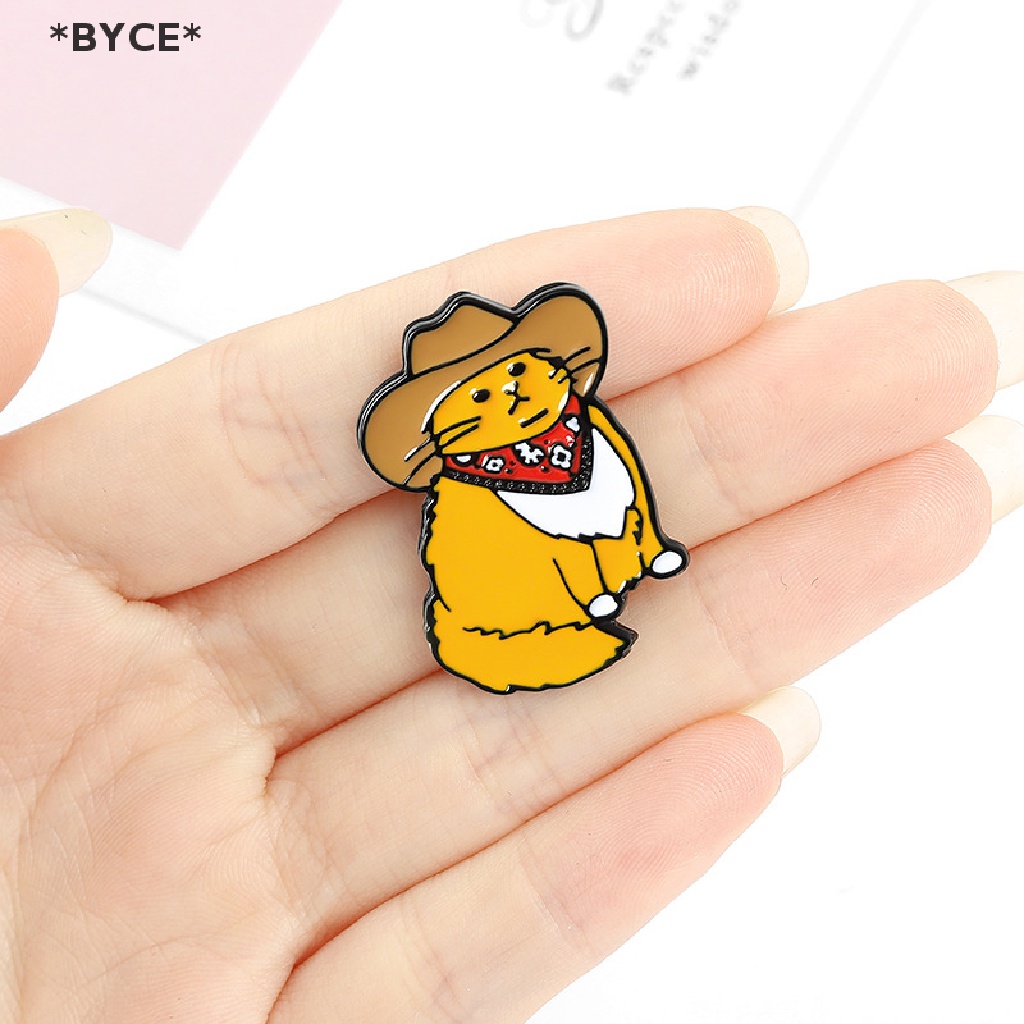 [BYCE] Trâm Cài Áo Sơ Mi / Túi Xách Hình Mèo Cao Bồi Tráng Men Dễ Thương Vui Nhộn Làm Quà Tặng Bán Chạy