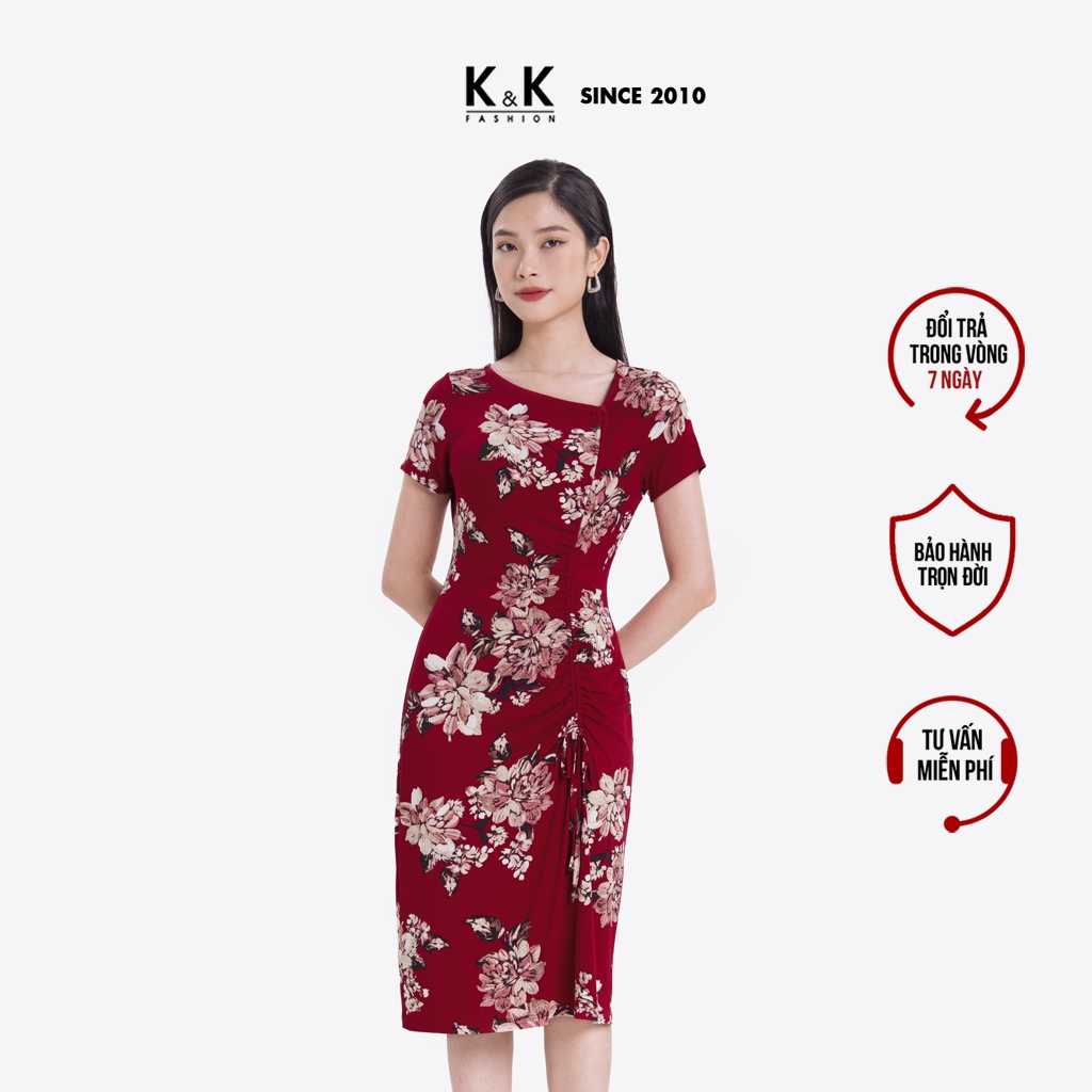 Đầm Ôm  Họa Tiết Hoa K&K Fashion HL20-20 Tùng Rút Dây Nơ Chất Liệu Thun Hàn