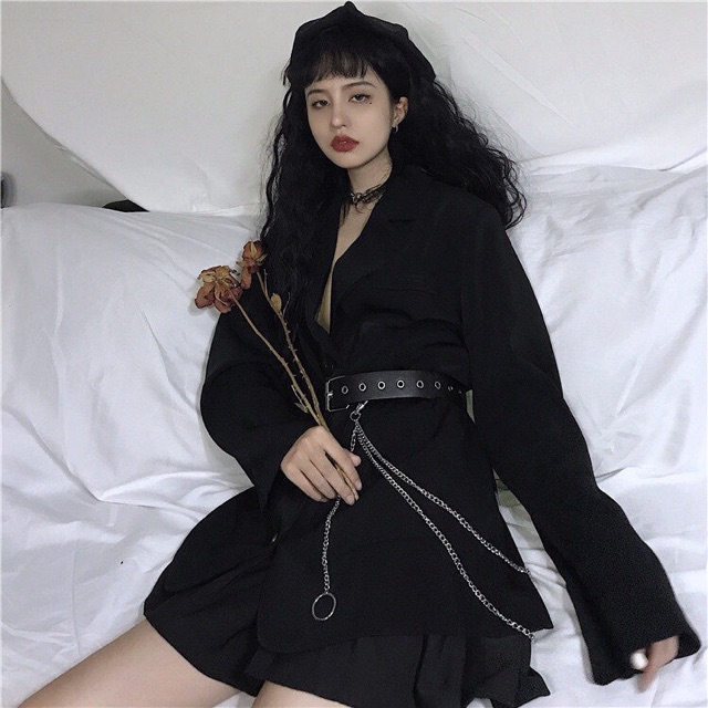 Áo khoác vest dài phối đai lưng kèm xích thời trang cá tính (Ms A40) | BigBuy360 - bigbuy360.vn