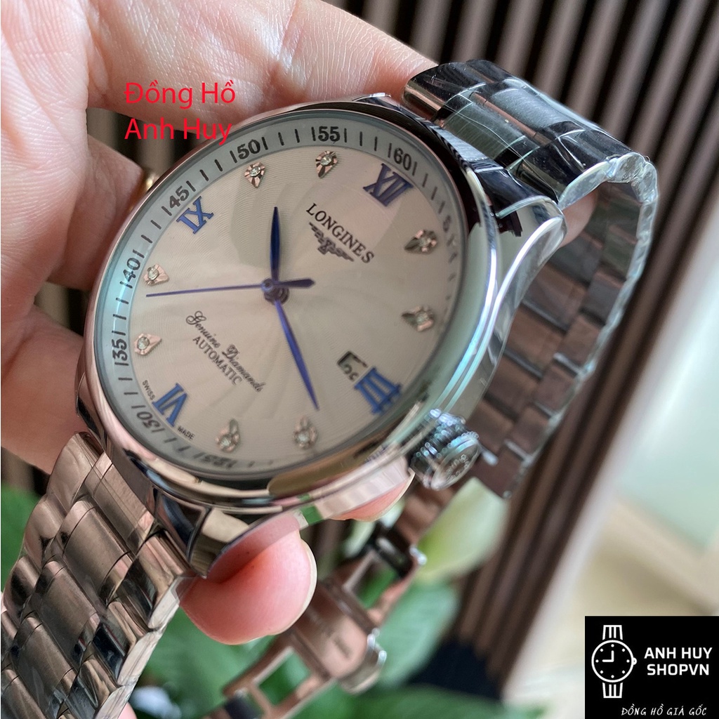 Đồng Hồ Nam LONG.GINES Máy Cơ Automatic - Dây kim loại thép đúc đặc không gỉ mặt tròn đính đá sapphire kính chống xước